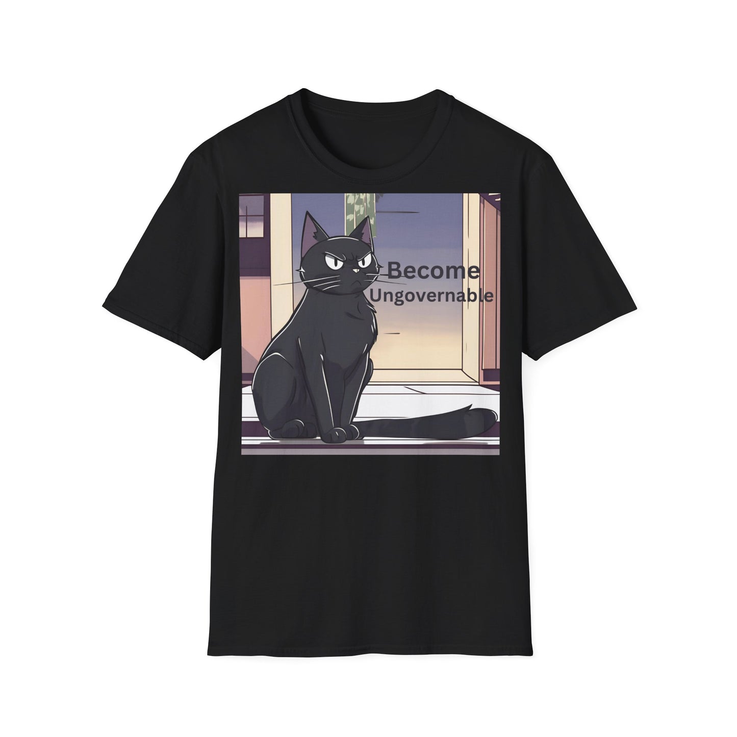 "Become Ungovernable" Men's Softstyle T-Shirt with Black Anime Cat