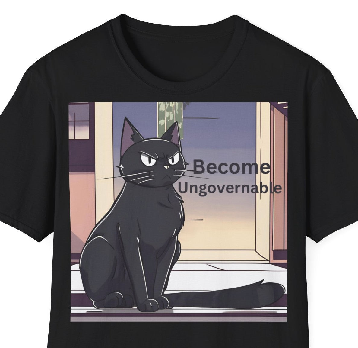 "Become Ungovernable" Men's Softstyle T-Shirt with Black Anime Cat