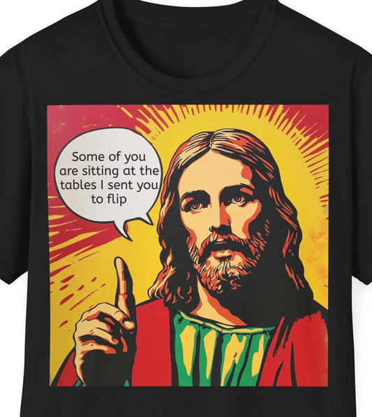 "Tables" Men's Softstyle T-Shirt with Pop-Art Image of Jesus