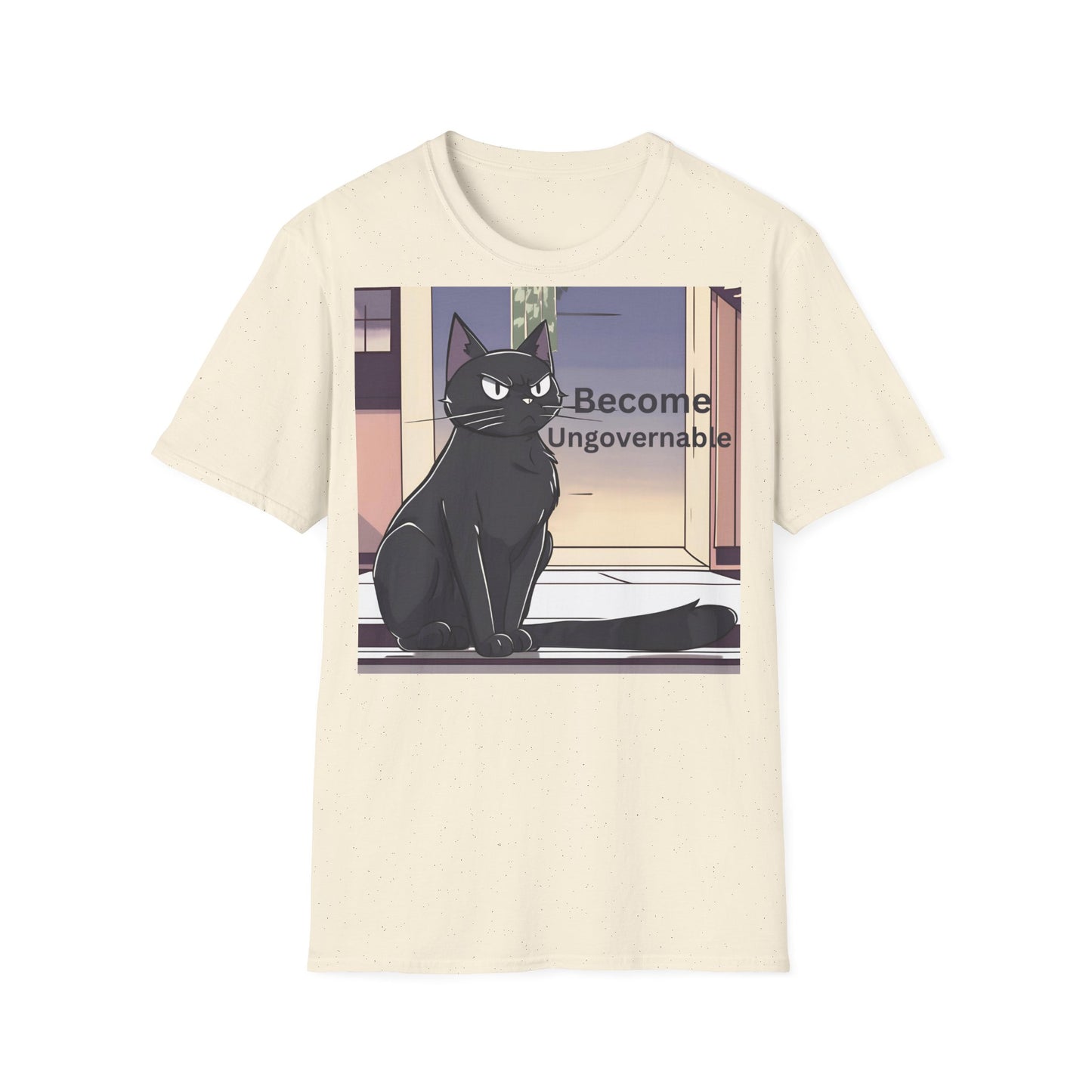 "Become Ungovernable" Men's Softstyle T-Shirt with Black Anime Cat