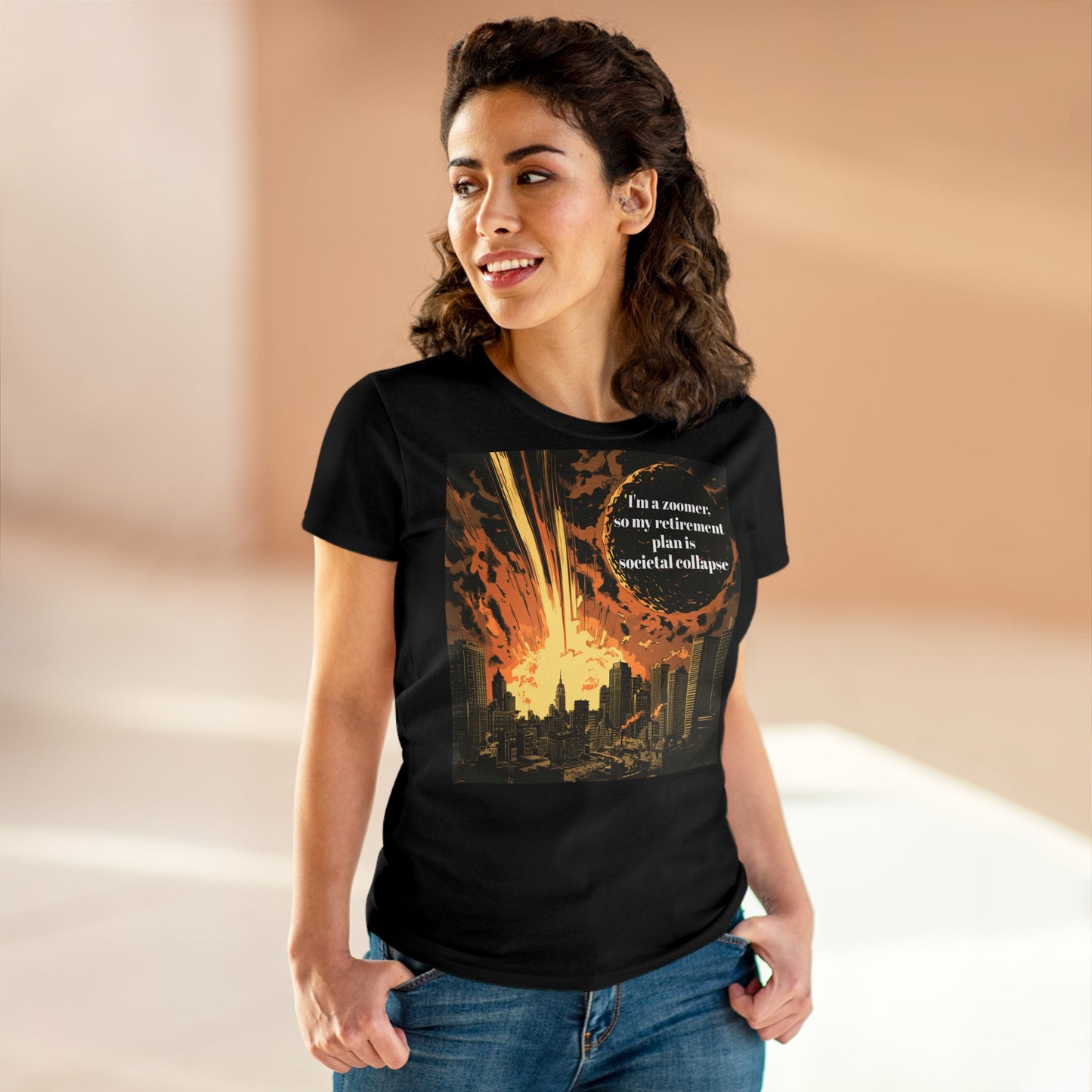 "I'm a zoomer, so my retirement plan is societal collapse" Women's T-Shirt, cotton artsy tshirt