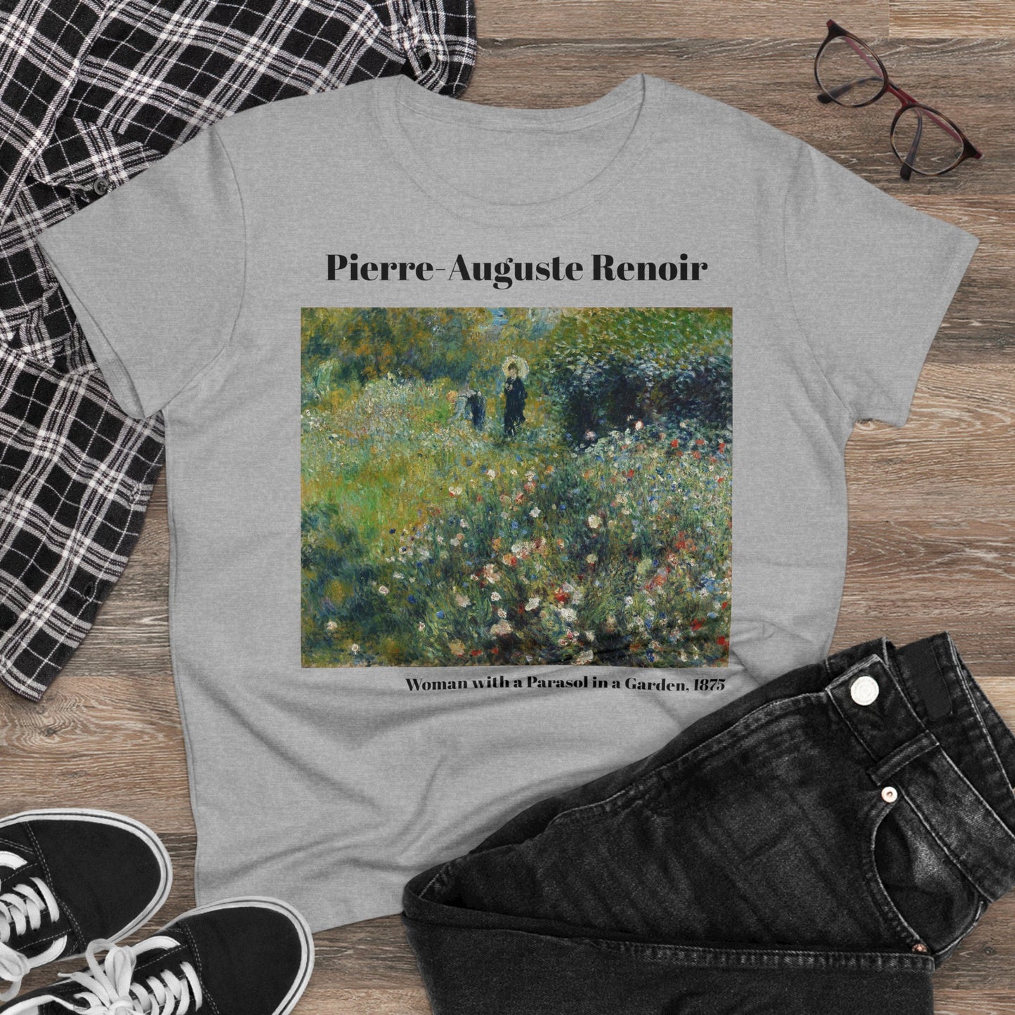 Pierre-Auguste Renoir, "Woman with a Parasol in a Garden," Women's T-Shirt, gift, cotton artsy tshirt