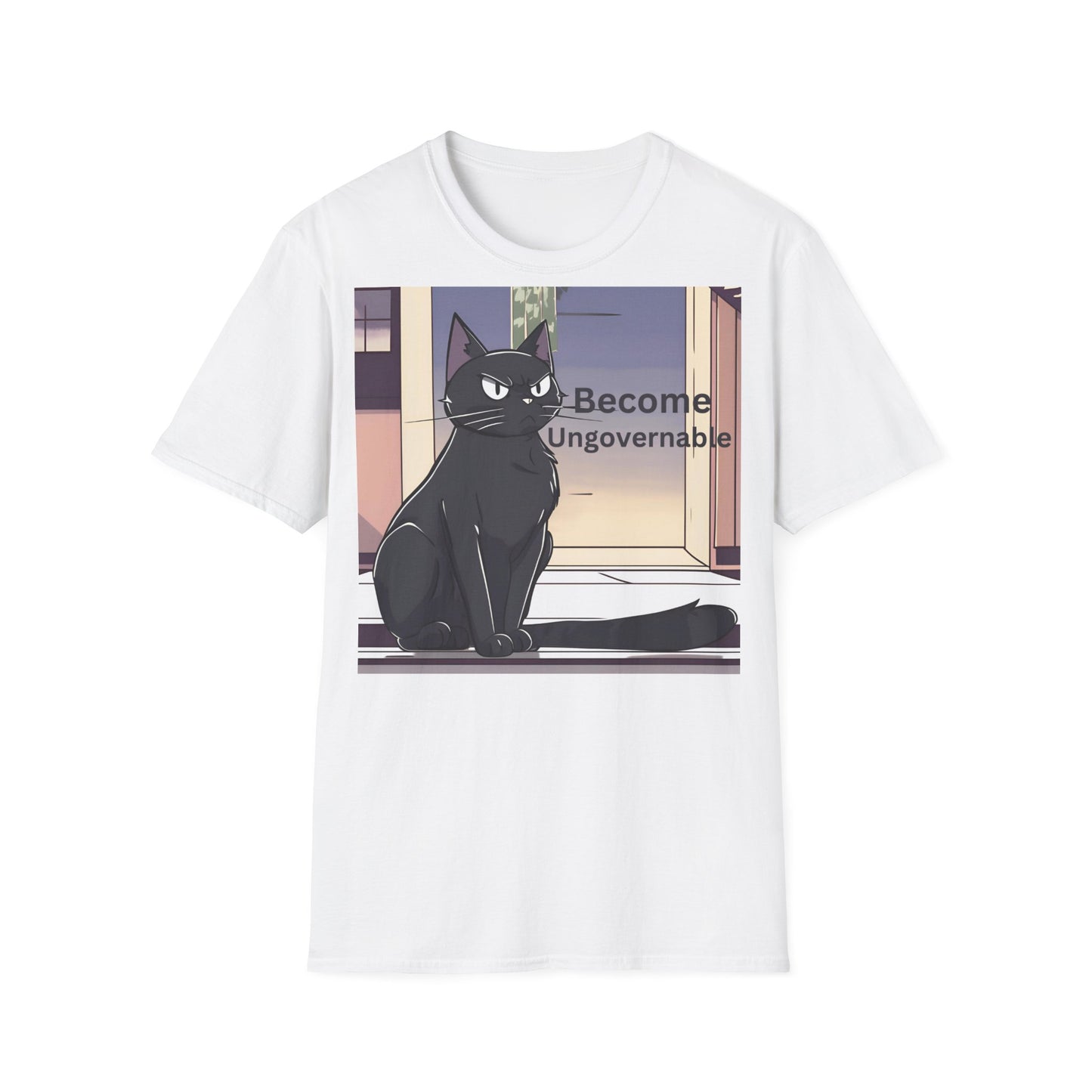 "Become Ungovernable" Men's Softstyle T-Shirt with Black Anime Cat